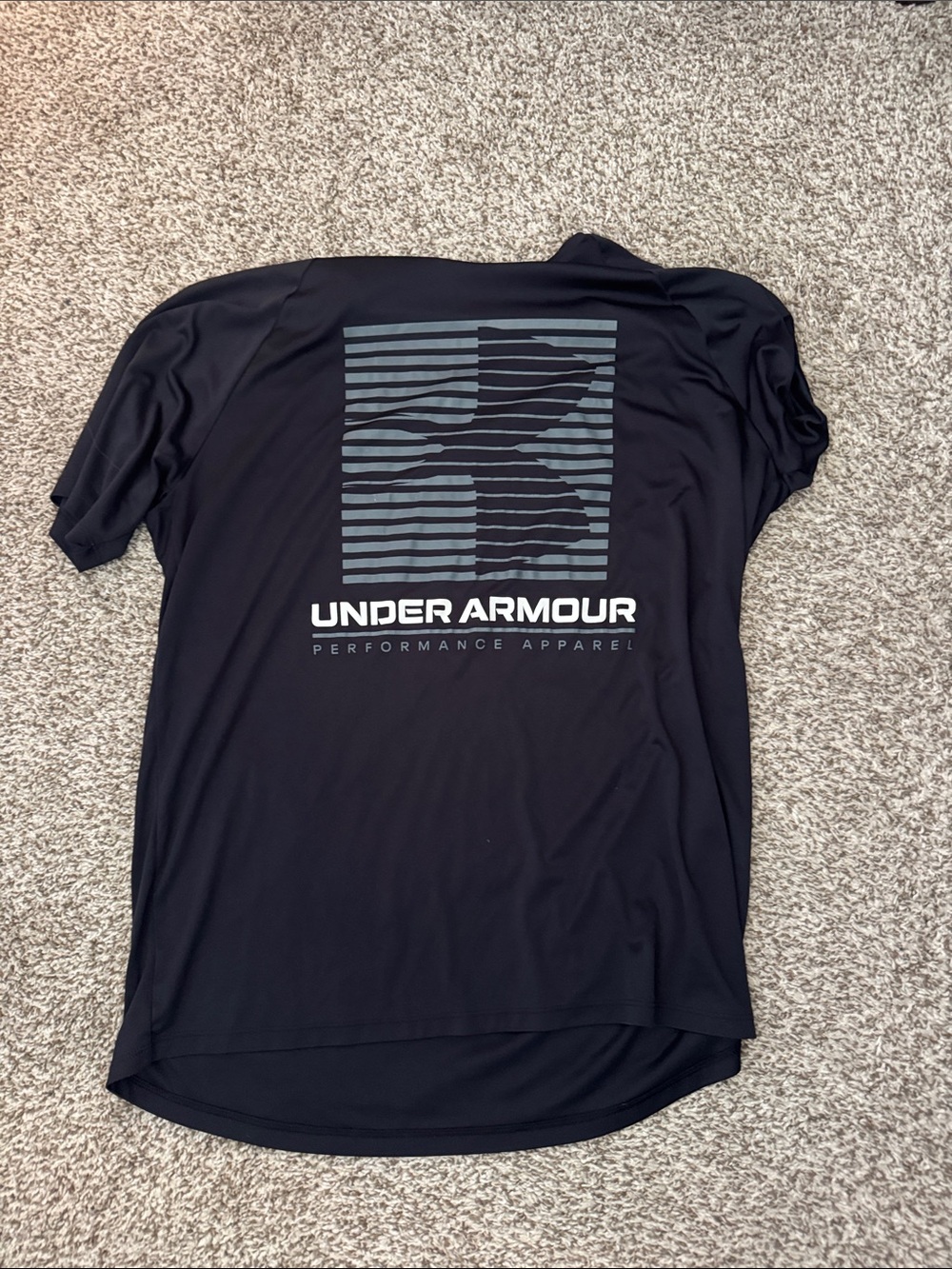 Under Armour Black Short Sleeve Performance Tee with Striped Logo Back